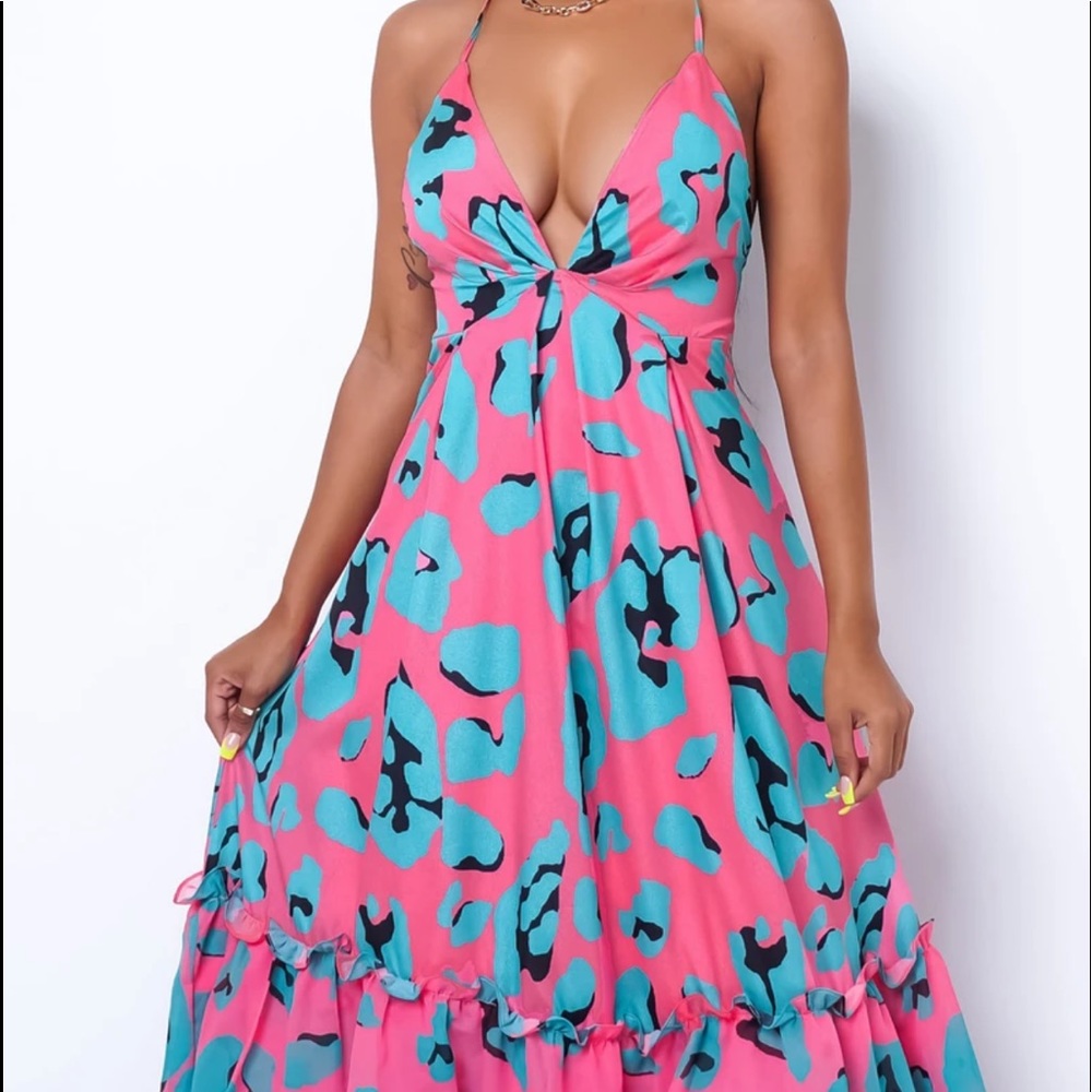 Banjul Pink and Blue Maxi Dress